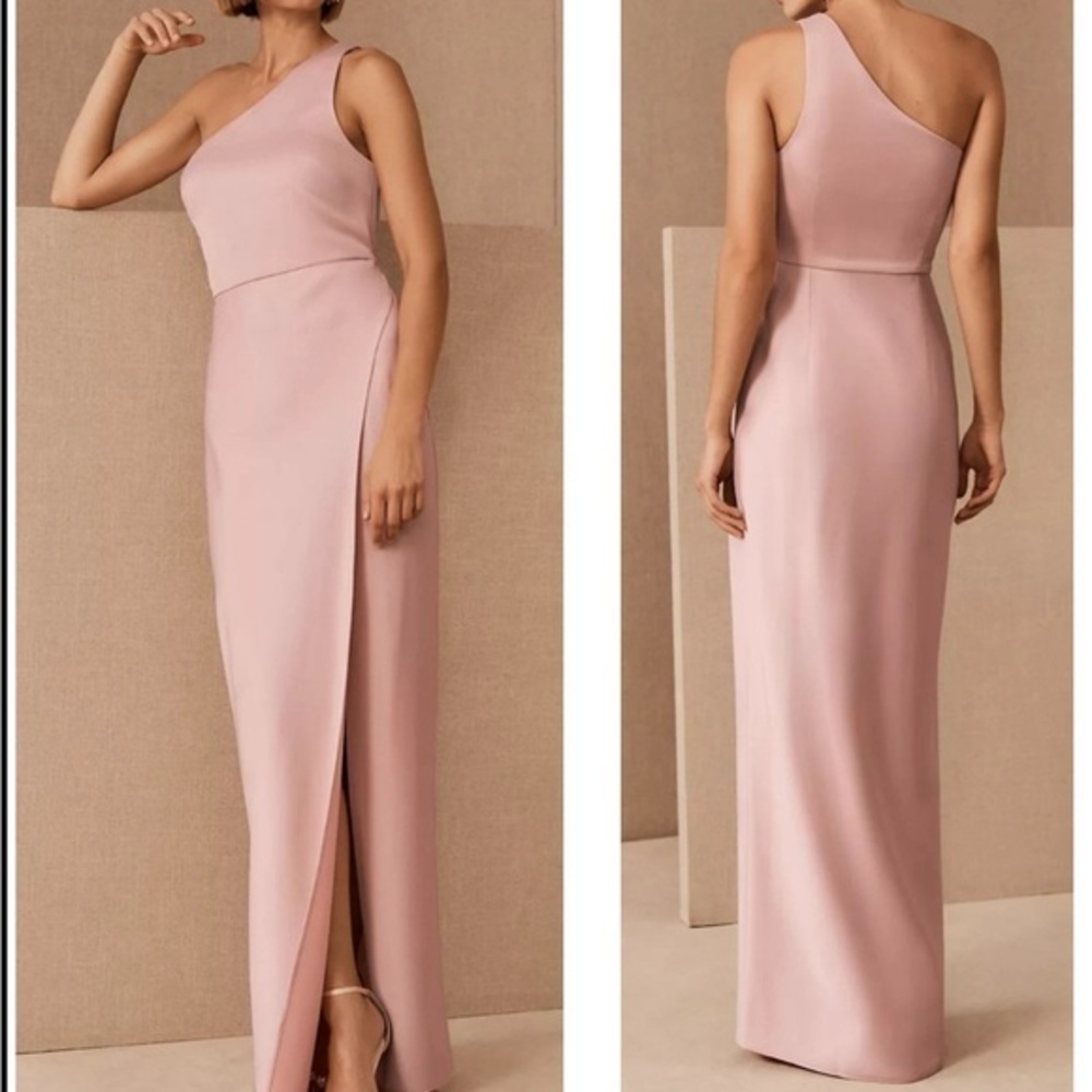 BHLN Dylan Satin Charmeuse One Shoulder Pink Maxi Gown Bridal Formal